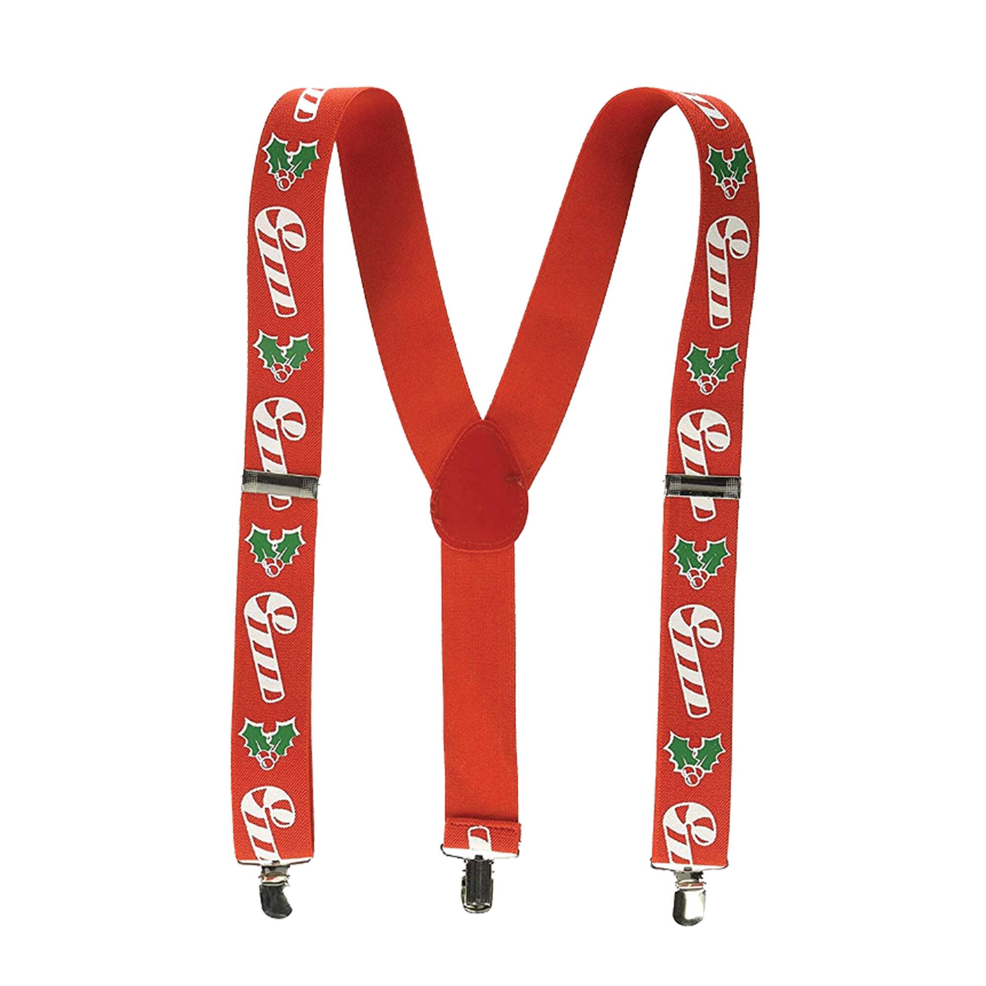 Beistle Adult Candy Cane & Holly Suspenders